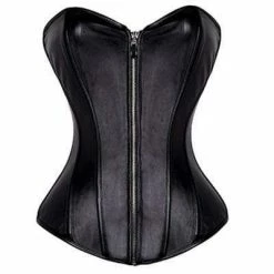 Kinky Cloth Leather Zipper Steel Boned Corset