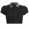 Kinky Cloth Leopard Collar Button Crop Top Top & Tees