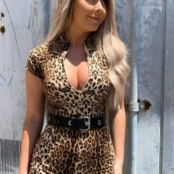 Kinky Cloth Leopard Print Zipper Bodysuit Cosplay