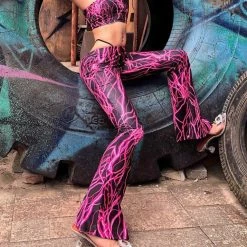 Kinky Cloth Top & Tees Lightning Print Top & Flare Pants