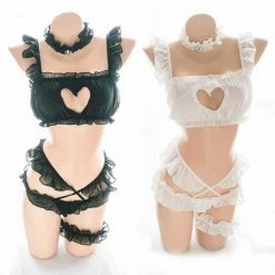 Kinky Cloth ABDL - Adult Baby Lolita Hollow Heart Lace Lingerie Set