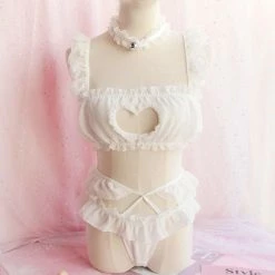 Kinky Cloth ABDL - Adult Baby Lolita Hollow Heart Lace Lingerie Set