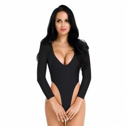 Kinky Cloth Long Sleeve High Cut Crotchless Leotard Bodysuit