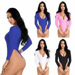 Kinky Cloth Long Sleeve High Cut Crotchless Leotard Bodysuit