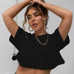 Kinky Cloth Top & Tees Loose Cotton Cropped T-Shirt