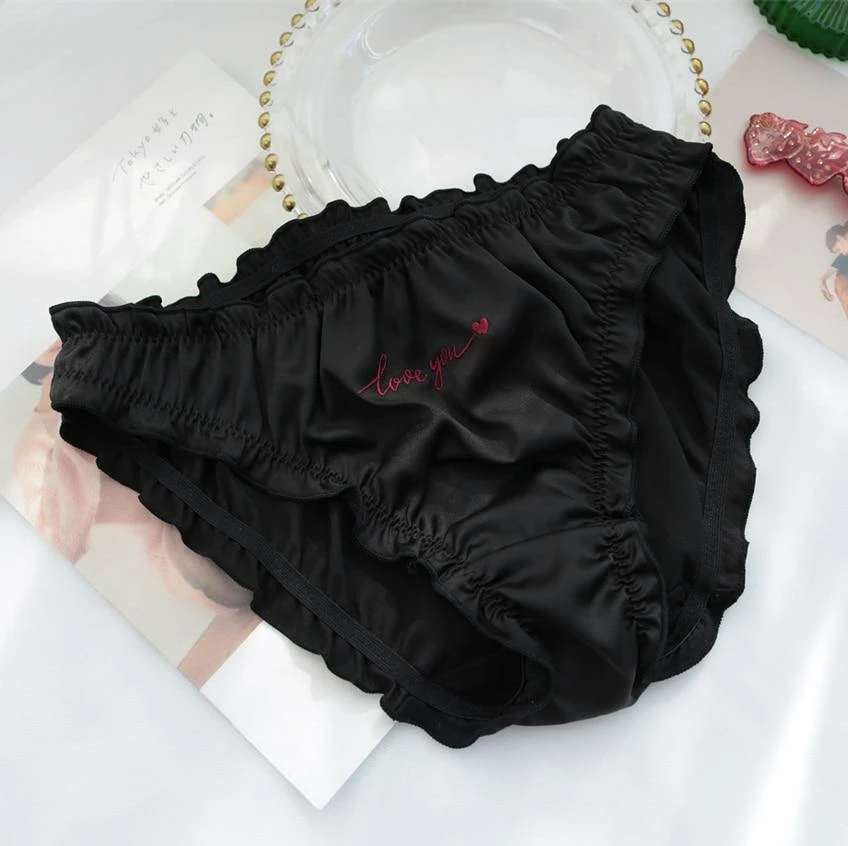 Kinky Cloth Lingerie & Panties Love You Embroidery Satin Silk Panties 3 Kinky Cloth Lingerie & Panties Love You Embroidery Satin Silk Panties