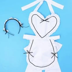 Kinky Cloth Heart Shaped Lolita Maid Apron Set