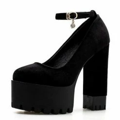 Kinky Cloth Mary Jane Chunky Heels Platform Shoes
