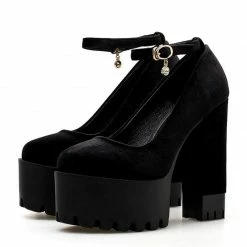 Kinky Cloth Mary Jane Chunky Heels Platform Shoes