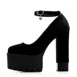 Kinky Cloth Mary Jane Chunky Heels Platform Shoes