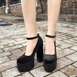 Kinky Cloth Mary Jane Chunky Heels Platform Shoes