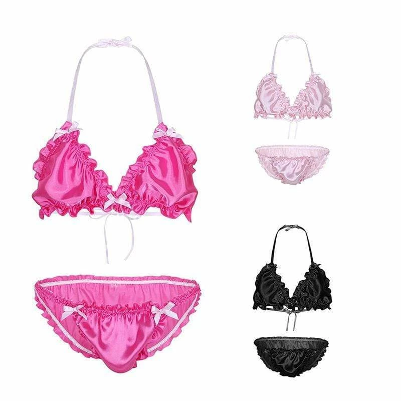 Kinky Cloth Men's Shiny Ruffle Lingerie Set 3 Kinky Cloth Men's Shiny Ruffle Lingerie Set