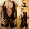 Kinky Cloth Men Wet Look Leather Bodysuit