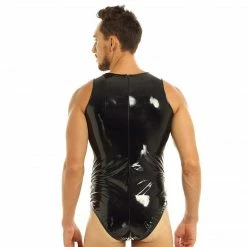 Kinky Cloth Lingerie & Panties Mens Wetlook Leotard With Back Zipper
