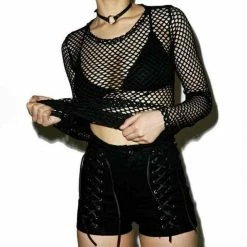 Kinky Cloth Mesh Net Long Sleeve Top Goth