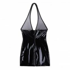 Kinky Cloth Mesh Patent Leather Splice Bodycon Dresses
