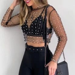 Kinky Cloth On Sale Mesh Pearl Crop Top