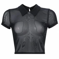 Kinky Cloth Mesh Transparent Black Collared Top