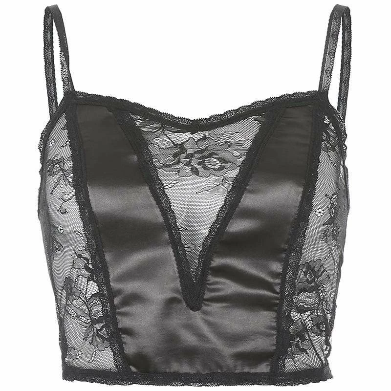Kinky Cloth Goth Mesh Transparent Patchwork Strap Camis 5 Kinky Cloth Goth Mesh Transparent Patchwork Strap Camis