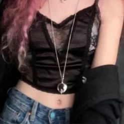 Kinky Cloth Goth Mesh Transparent Patchwork Strap Camis