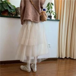 Kinky Cloth Mesh Tulle Long Skirt Kawaii