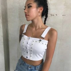 Kinky Cloth Metal Button Strappy White Top Top & Tees