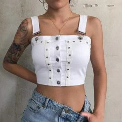 Kinky Cloth Metal Button Strappy White Top Top & Tees