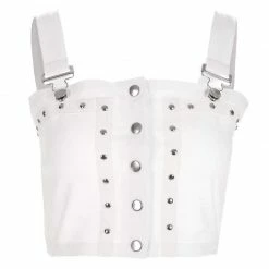 Kinky Cloth Metal Button Strappy White Top Top & Tees