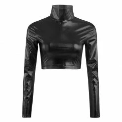Kinky Cloth Cosplay Metallic Long Sleeve Crop Top