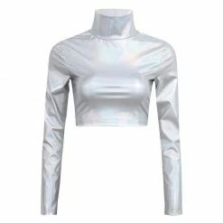 Kinky Cloth Cosplay Metallic Long Sleeve Crop Top