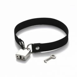 Kinky Cloth Metallic Padlock Collar Choker Goth