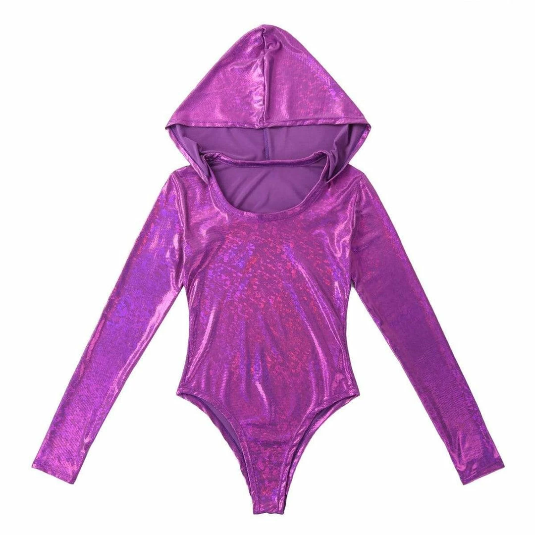Kinky Cloth Metallic Romper Hooded Bodysuit Cosplay 5 Kinky Cloth Metallic Romper Hooded Bodysuit Cosplay
