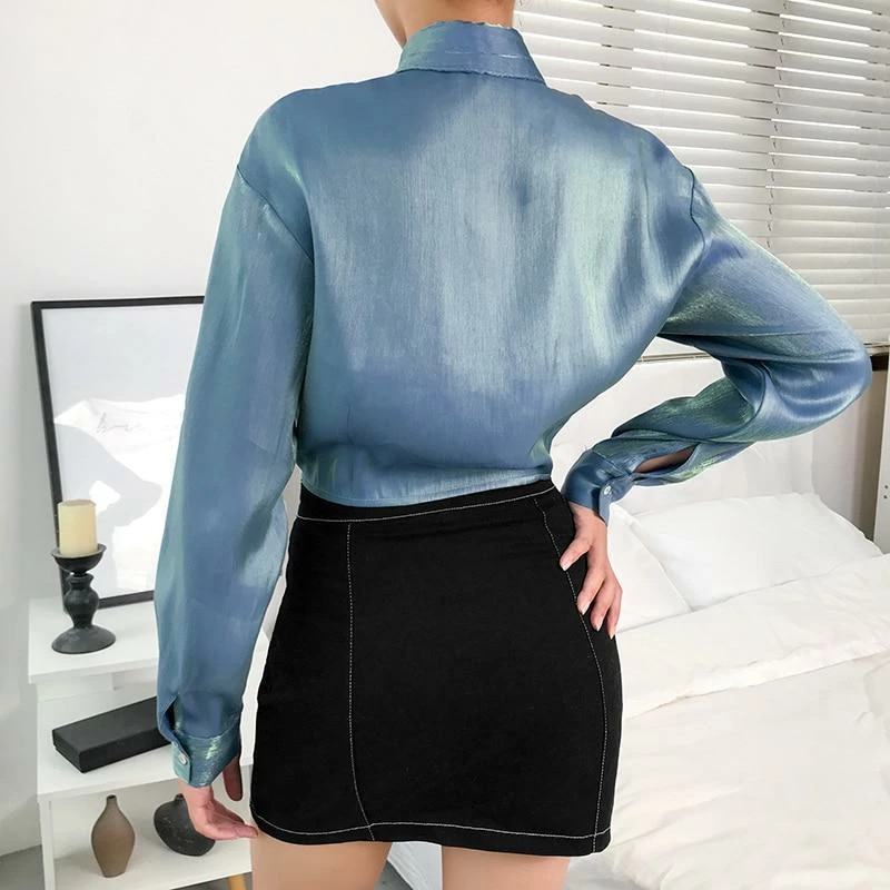 Kinky Cloth Top & Tees Metallic Satin Long Sleeve Top 3 Kinky Cloth Top & Tees Metallic Satin Long Sleeve Top