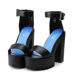 Kinky Cloth Minimalist Ankle Strap Chunky Heels