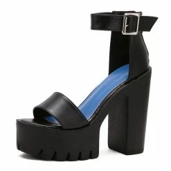 Kinky Cloth Minimalist Ankle Strap Chunky Heels