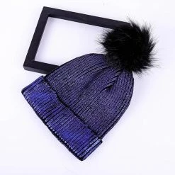 Kinky Cloth Mink Fox Fur Ball Shiny Knitted Beanies Hats