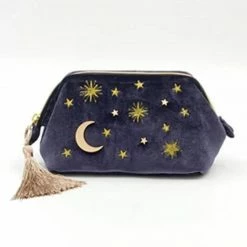 Kinky Cloth Moon Star Velvet Cosmetic Bag With Tassel Backpacks & Bags