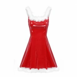 Kinky Cloth Cosplay Mrs Santa Latex Dress With Hat
