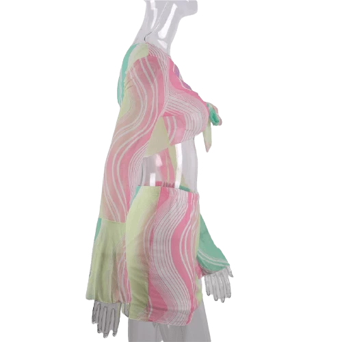 Kinky Cloth Multicolor Waves Matching Skirt And Top Set 4 Kinky Cloth Multicolor Waves Matching Skirt And Top Set