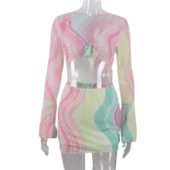 Kinky Cloth Multicolor Waves Matching Skirt And Top Set 8 Kinky Cloth Multicolor Waves Matching Skirt And Top Set