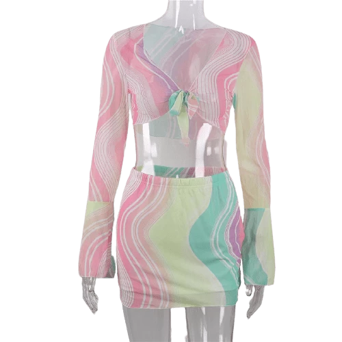 Kinky Cloth Multicolor Waves Matching Skirt And Top Set 3 Kinky Cloth Multicolor Waves Matching Skirt And Top Set
