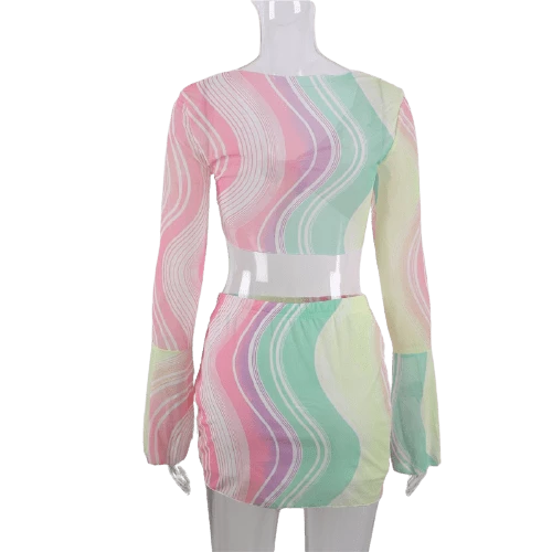 Kinky Cloth Multicolor Waves Matching Skirt And Top Set 5 Kinky Cloth Multicolor Waves Matching Skirt And Top Set