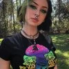 Kinky Cloth Top & Tees Mushroom Print Black Cropped T-Shirt