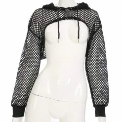 Kinky Cloth Hooded Sheer Mesh Fishnet Top