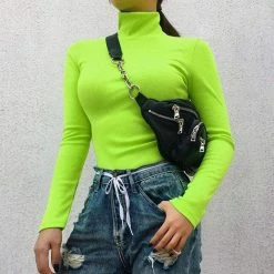 Kinky Cloth Top & Tees Neon Turtleneck Long Sleeve Shirt
