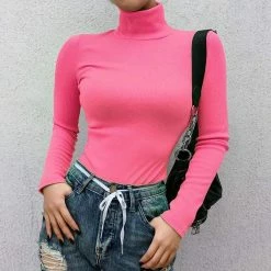 Kinky Cloth Top & Tees Neon Turtleneck Long Sleeve Shirt