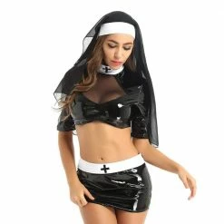 Kinky Cloth Nun Crop Top Costume Set Cosplay