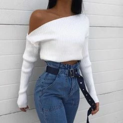 Kinky Cloth Off Shoulder Solid Ribbed Loose Sweater Top & Tees 7 Kinky Cloth Off Shoulder Solid Ribbed Loose Sweater Top & Tees