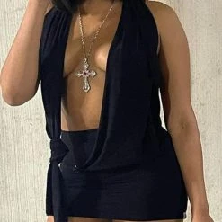 Kinky Cloth Top & Tees Twist Knot Halter Mini Dress