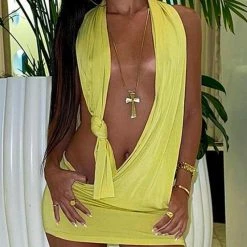 Kinky Cloth Top & Tees Twist Knot Halter Mini Dress